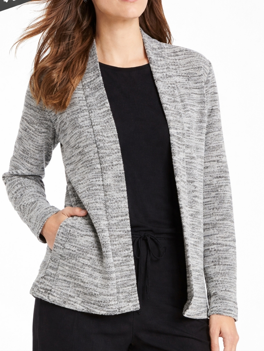 Eileen Fisher Organic Cotton Knit Open Front Cardigan Sweater XS Gray Black